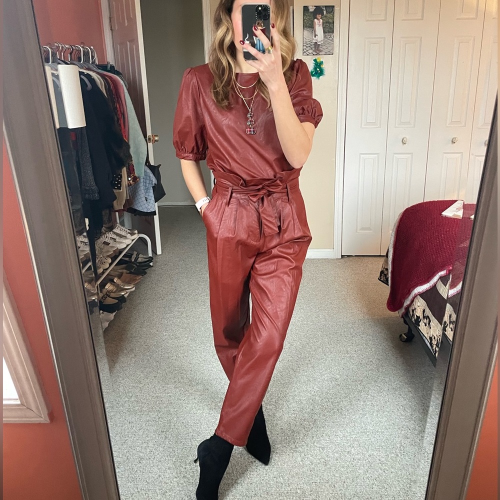 Who What Wear Faux Leather Matching Set in Red size Small